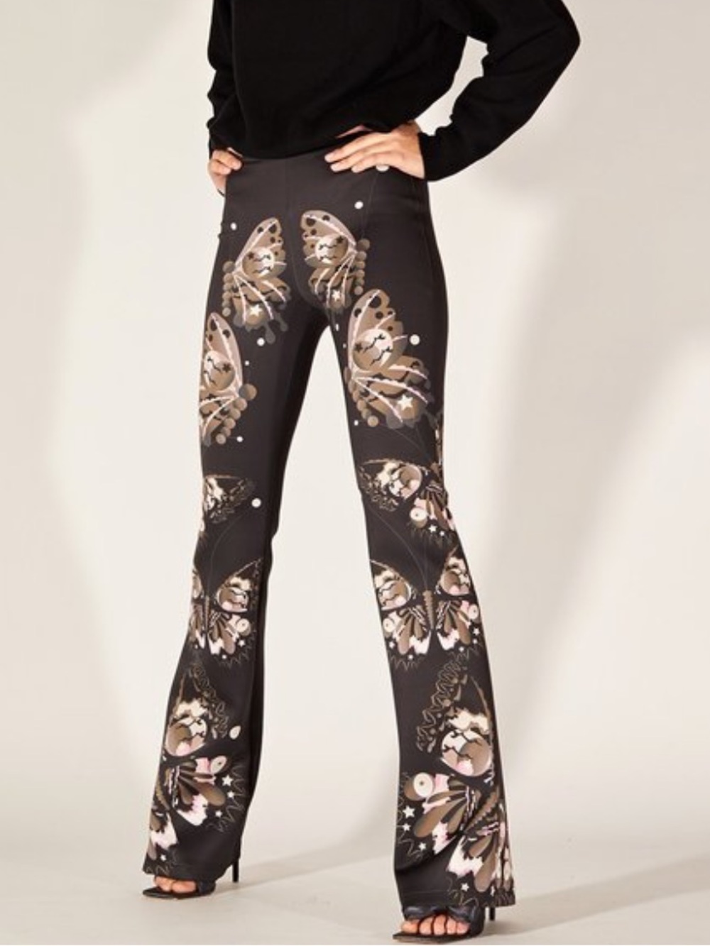 NWOT Cynthia Rowley Bonded Fit and Flare Neoprene Pants in Black Butterfly 4 - Picture 3 of 10